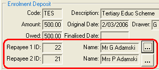 Future Student Maintenance - Deposit tab (Repayee 1 and 2 fields and buttons)