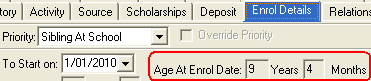 Future Student Maintenance - Enrol Details tab (Age At Enrol Date field)