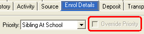 Future Student Maintenance - Enrol Details tab (Override Priority field)