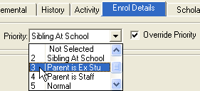 Future Student Maintenance - Enrol Details tab (Priority, Override Priority fields)