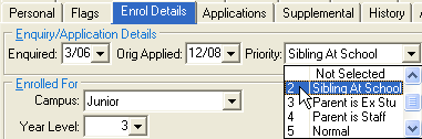 Future Student Maintenance - Enrol Details tab (Priority field)
