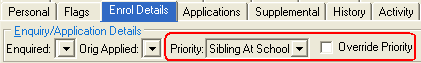 Future Student Maintenance - Enrol Details tab (Priority, Override Priority fields)
