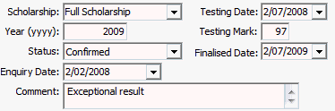 Student Maintenance - Scholarships tab (cut down)