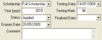 Future Student Maintenance - Scholarships tab (Scholarship fields)