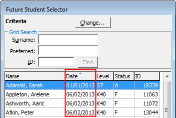 Future Student Selector (cutdown for wn, sorted by date)