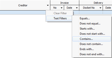 Grid filtering (selecting a filter)