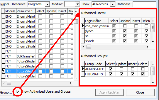 Group Security Maintenance (cot down, show authorised users and groups)