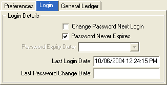 Group Security Maintenance - Users View - Login tab