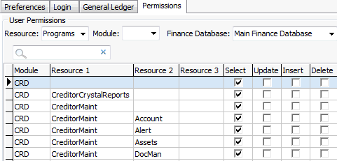 Group Security Maintenance - Users view - Permissions tab