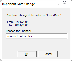Important Data Change window