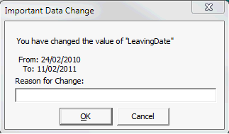 Important Data Change window