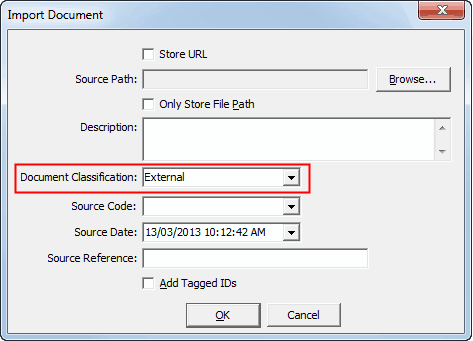 Import Document (Document Classification field highlighted)