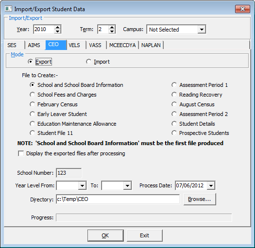 Import/Export Student Data - CEO tab