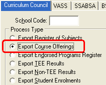 Import/Export Student Data - Curriculum Council tab (Export Course Offerings)