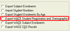 Import/Export Student Data - Curriculum Council tab (some of the Process Type options)
