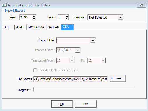 Import/Export Student Data - QSA tab