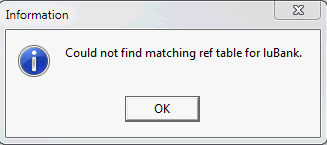 information - could not find matching ref table