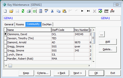 Key Maintenance - Community tab