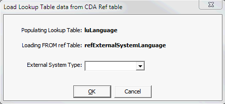 Load Lookup Table Data from CDA Ref table window