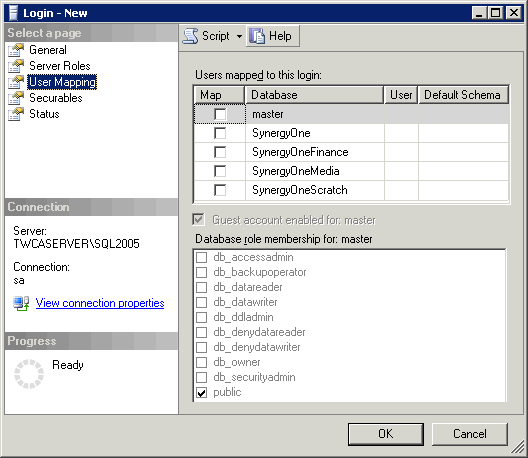 Login - New window (User Mapping tab)