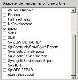 Login - New window (User Mapping tab, public database role membership)