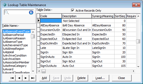 Lookup Table Maintenance window