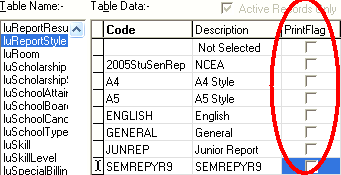 Lookup Table Maintenance (luReportStyle, clear print flags)