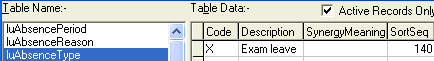 Lookup Table Maintenance - luAbsenceType (cut down)