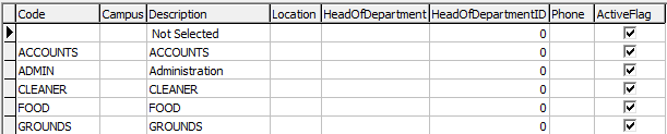 Lookup Table Maintenance - luDepartment
