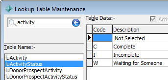 Lookup Table Maintenance - luFutureActivityStatus