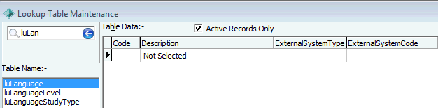 Lookup Table Maintenance - luLanguage (for loading from external table)