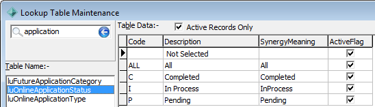 Lookup Table Maintenance - luOnlineApplicationStatus