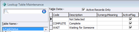 Lookup Table Maintenance - luTaskStatus lookup table