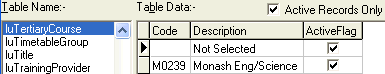 Lookup Table Maintenance - luTertiaryCourse