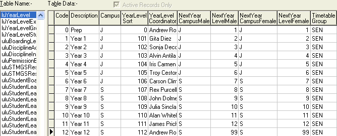 Lookup Table Maintenance - luYearLevel (part 1)