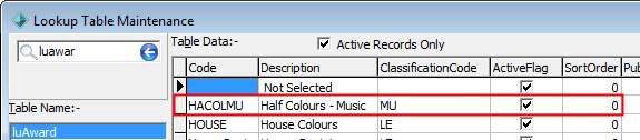luAward lookup table (Music half-colours example)