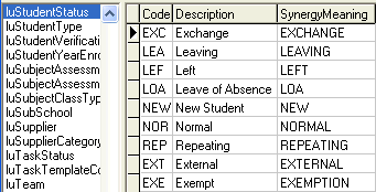 luStudentStatus lookup table