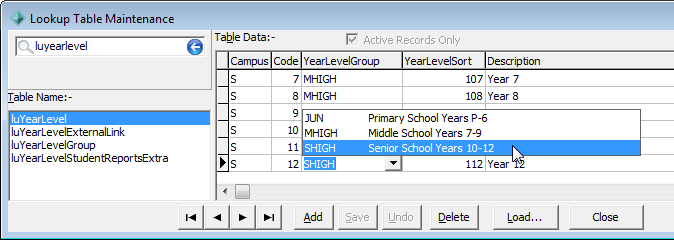 luYearLevel (select YearLevelGroup)