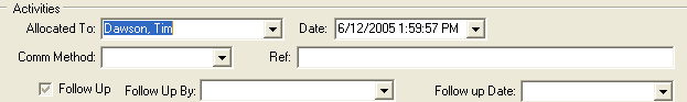 Maintain Object Task window - Activities area