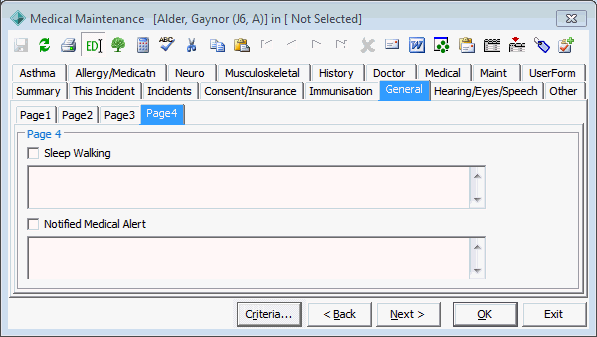 Medical Maintenance - General tab - Page 4 sub-tab (Sick-bay)