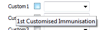 Medical Maintenance - Immunisation tab (cut down, custom immunisation tooltip)