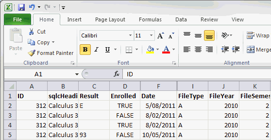 Microsoft Excel (export student results)