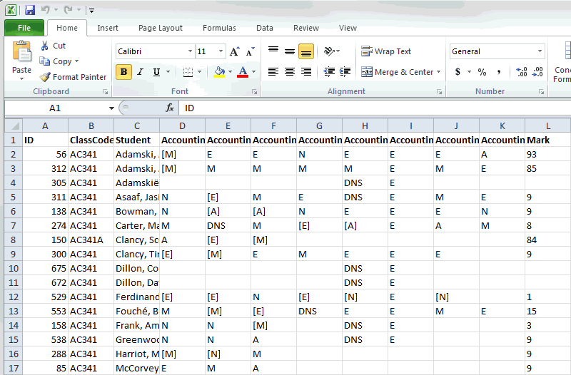 Microsoft Excel (export student results)