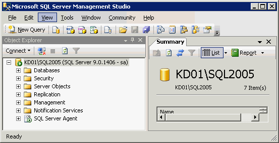 Microsoft SQL Server Management Studio window