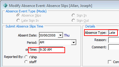 Modify Absence Event window (cut down)