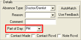 Modify Absence Event (Details area, highlighted Part of Day)