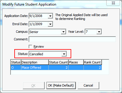 Modify Future Student Application window