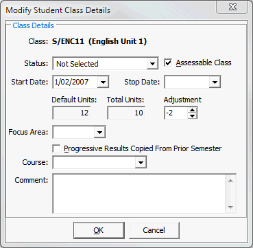 Modify student class details