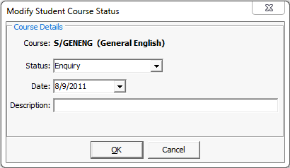 Modify Student Course Status window
