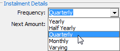 New Pledge window (Frequency drop-down list)